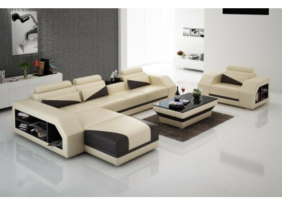 Leather sofa Living landscape Corner sofa L-shape with Armchair Set Suite Modern