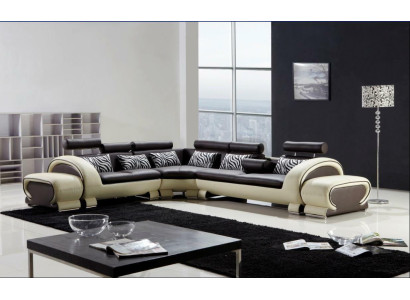 Corner sofa L-shape 2x Stool Sofa Couch Design Gray Upholstery Leather Modern