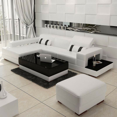 Corner sofa Couch Upholstery Living landscape Leather Corner Sofas Suite L-shape with Stool