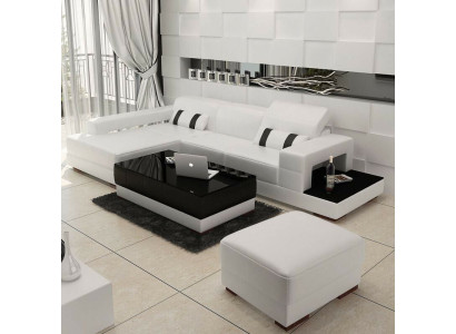 Corner sofa Couch Upholstery Living landscape Leather Corner Sofas Suite L-shape with Stool