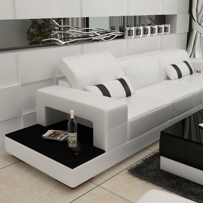 Corner sofa Couch Upholstery Living landscape Leather Corner Sofas Suite L-shape with Stool