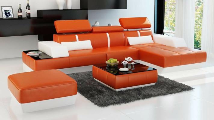 Modern Sofa Corner suite L-shape Upholstery Seat Corner Couch + Stool