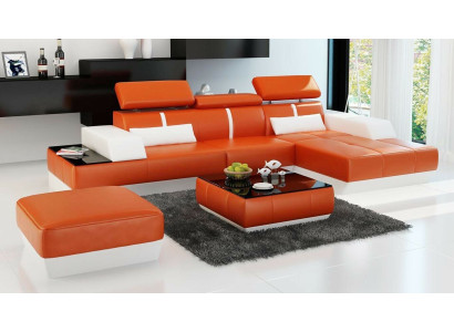 Modern Sofa Corner suite L-shape Upholstery Seat Corner Couch + Stool