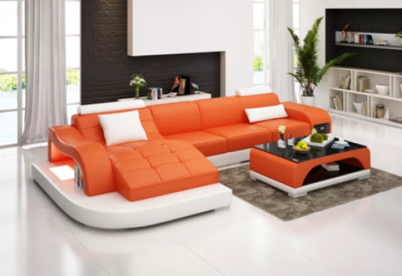 Corner sofa Living landscape Leather sofa Designer sofa Sofa Couch Upholstery Corner sofa Orange