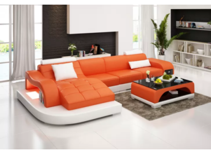 Corner sofa Living landscape Leather sofa Designer sofa Sofa Couch Upholstery Corner sofa Orange