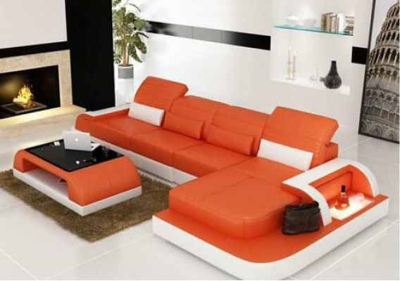 Living landscape Corner sofa Leather sofa Corner Couch Sofa with Shelf Upholstery Led