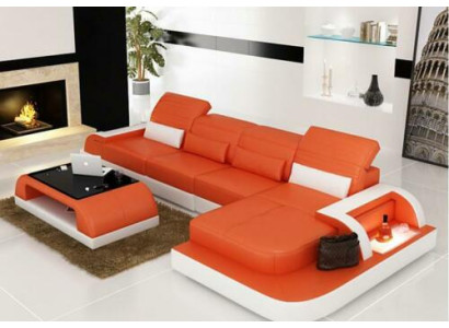 Living landscape Corner sofa Leather sofa Corner Couch Sofa with Shelf Upholstery Led