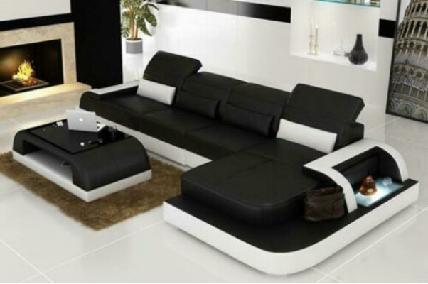 Living landscape Corner sofa Leather sofa Corner Couch Sofa with Shelf Upholstery Led