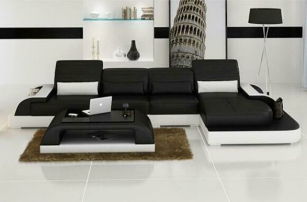 Living landscape Corner sofa Leather sofa Corner Couch Sofa with Shelf Upholstery Led