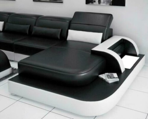 Living landscape Corner sofa Leather sofa Corner Couch Sofa with Shelf Upholstery Led