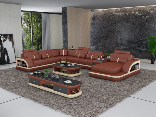 Leather sofa Corner sofa Suite Upholstery U-shape Couch Sofa Design Corner suite