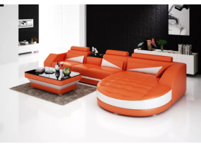 Designer Corner sofa Living landscape Leather sofa Sofa Couch Upholstery L-shape Orange