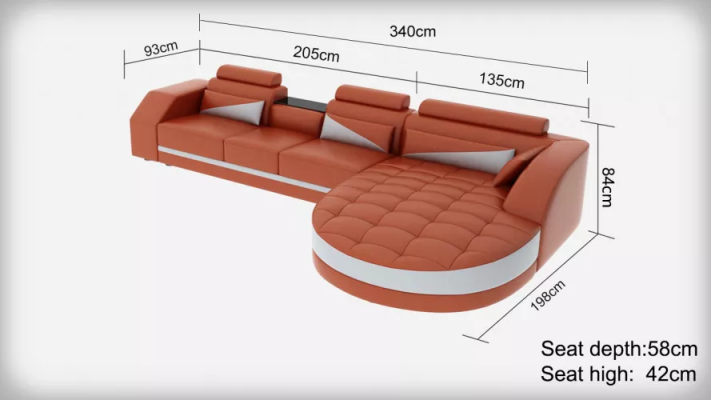 Designer Corner sofa Living landscape Leather sofa Sofa Couch Upholstery L-shape Orange