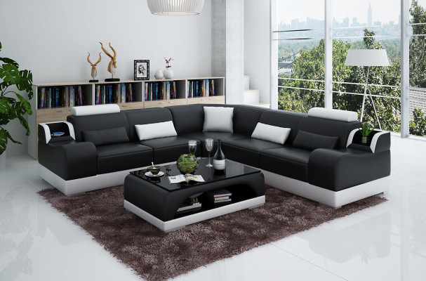 Corner sofa Couch Upholstery Living landscape Corner Suite Corner Leather Sofa Gray