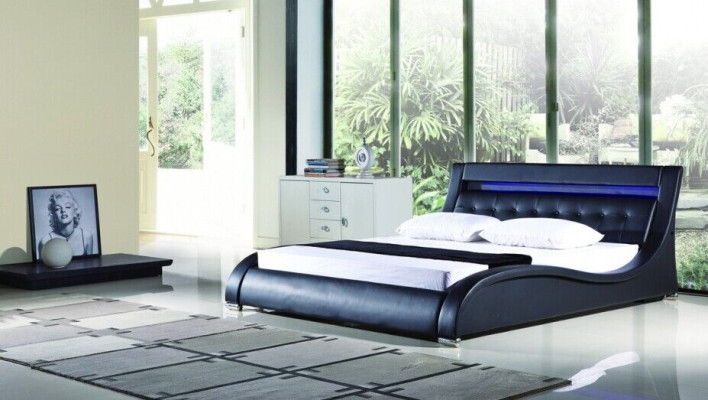 Leather bed Upholstered bed Bed Beds Leather Leather Upholstery Marriage with lighting