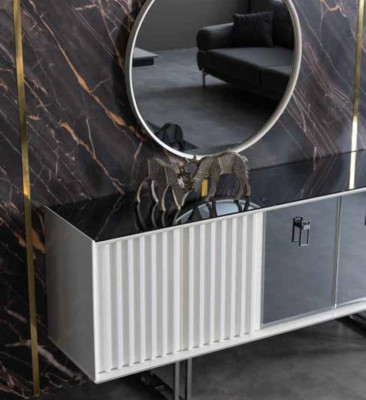 Luxury Table Dining room Set Suite Dining table + 4x armchair Chest of drawers Mirror 7 pieces.