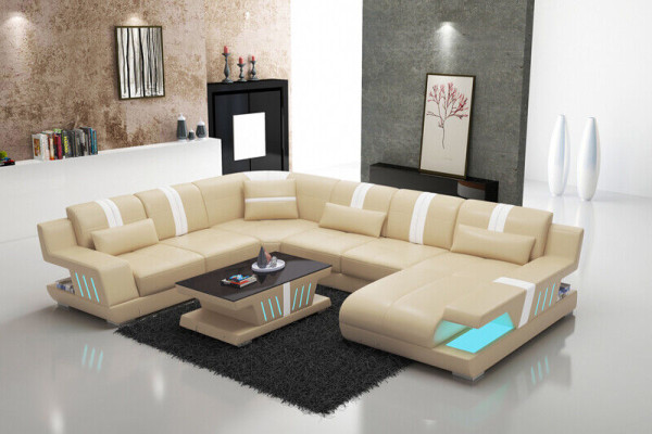 Sofa U-shape Leather Sofa Couch Living landscape Suite Design Modern