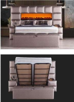 Elegant contemporary double bed with spacious upholstered headboard