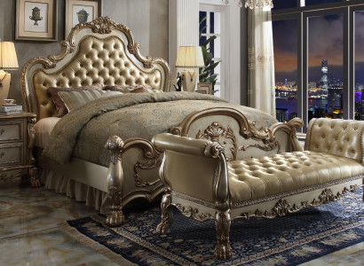 Bed 2x Bedside table 3 pcs. Bedroom Set Luxury Beds Chesterfield Leather