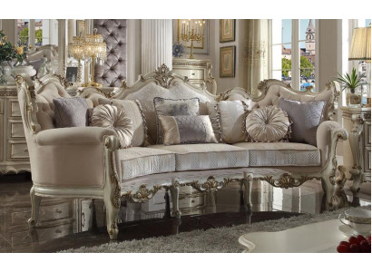Exclusive Wood carved four-seater xxl couch baroque rococo textile sofa
