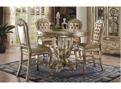 Classic r Golden Round Dining table Table Dining room Chesterfield x4 Chairs 5pcs. suite