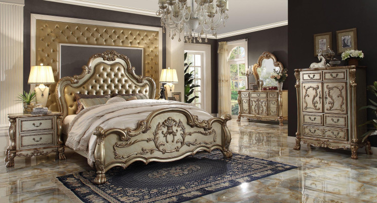 Bedroom Set Bedside tables Bed 5 pieces. Classic Baroque Rococo Antique Style Wood