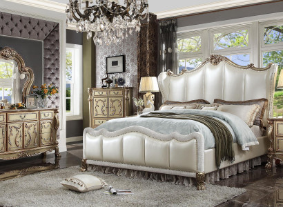 Bedroom Bedside tables Set Bed 5pcs. Rococo Baroque Antique Style Bed Wood