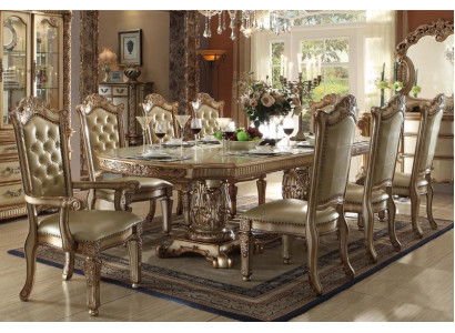 Old Gold Dining room Furniture Luxurious Dining table & 6x Chesterfield chairs