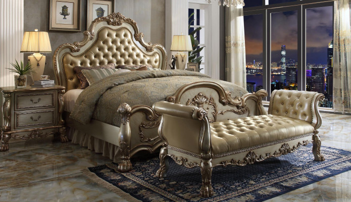 Chesterfield Leather Luxury Beds Bed 2x Bedside tables Stool Double bed
