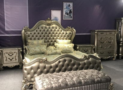 Bed 2x Bedside table 3 pcs. Bedroom Set Design Luxury Beds Chesterfield