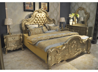 Bed Upholstered bed Luxury Double Bedroom Baroque Wood Leather Beds Bed Upholstered bed Luxury Double Bedroom Baroque Wood Leather Beds