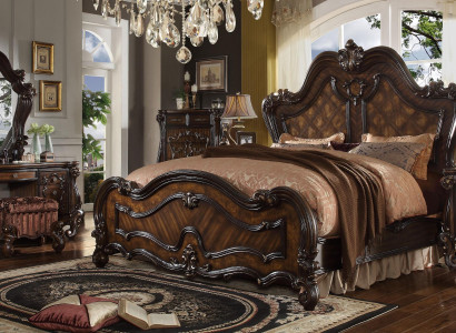 Bedroom Bedside tables Set Bed 5pcs. Rococo Baroque Antique Style Wood Bed