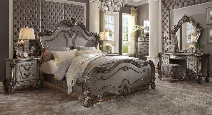 Classic Bedroom Set Bed 2x Bedside table Chest of drawers Mirror 5pcs.