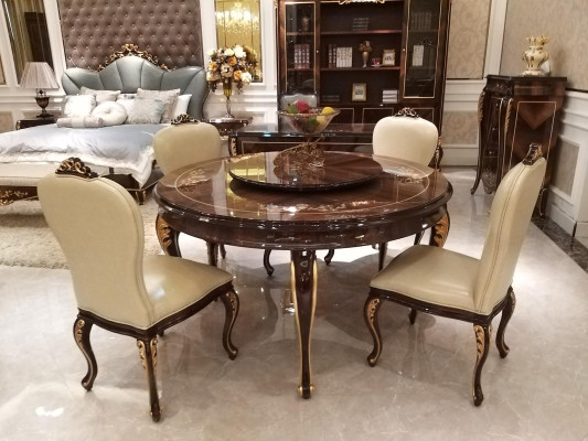 Round Dining table 6 Chairs Chair Dining room Complete Decor Suite Baroque