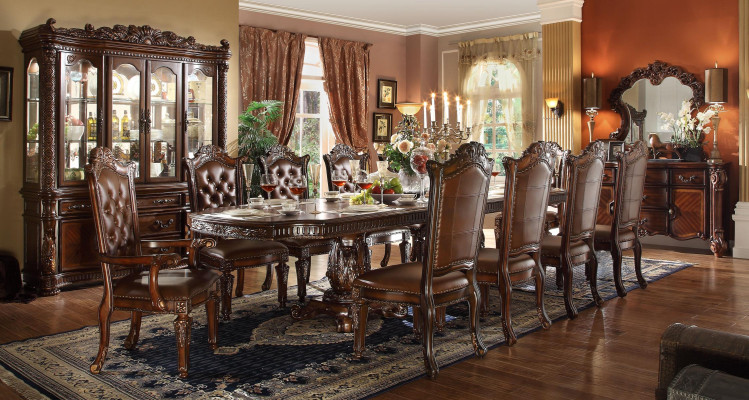 Luxurious Baroque style Dining room Suite Designer Dining table with Brown Chesterfield chairs