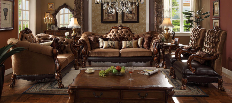 Complete Set Sofa set 3 2 1 1 Seater + Coffee table Baroque Wood
