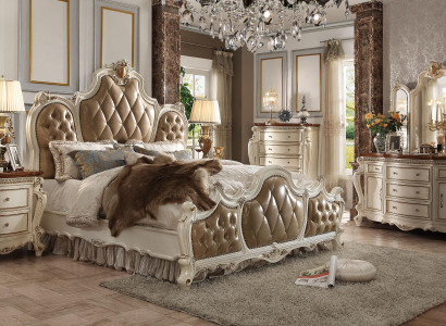 Bedroom Set Bedside tables Bed 5 pieces. Rococo Baroque Antique Style Wood Bed