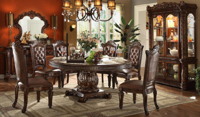 Classic Baroque Furniture Designer Round Wood Dining table Chesterfield Chairs Chest of drawers