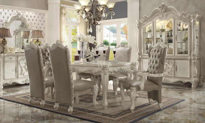 White Dining room Set Designer Suite Dining table Chairs Chest of drawers Mirror