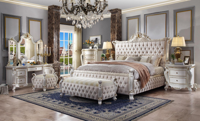 Bedroom Set Bed Bedside table Dressing table Mirror Stool Chesterfield
