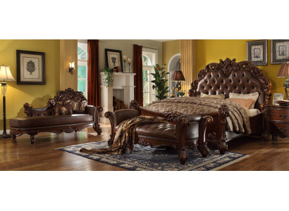 Bedroom Leather Bed Bedside tables 5pcs Complete's Set Beds Wood