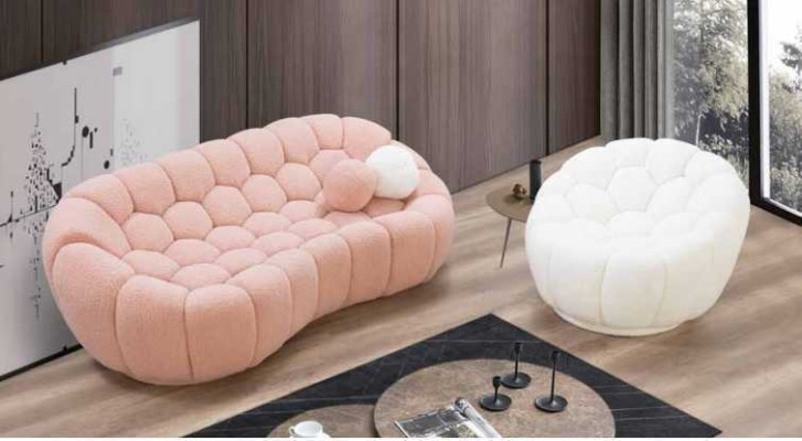 Luxury pink and white living room sofa set three seater + armchair luxury couch