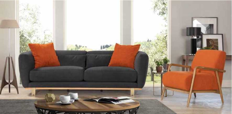 Gray-Orange Sofa set Luxury Three Seater Couch Armchair Living room Furniture