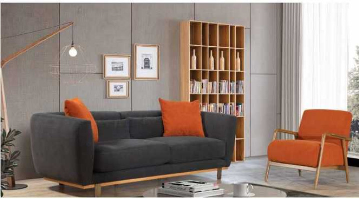 Gray-Orange Sofa set Luxury Three Seater Couch Armchair Living room Furniture