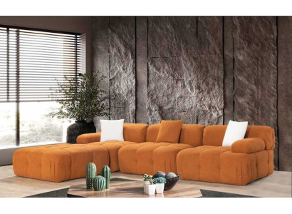 Orange L-shape Sofa Living room Luxury Couch Corner sofa Wood Textile Furniture