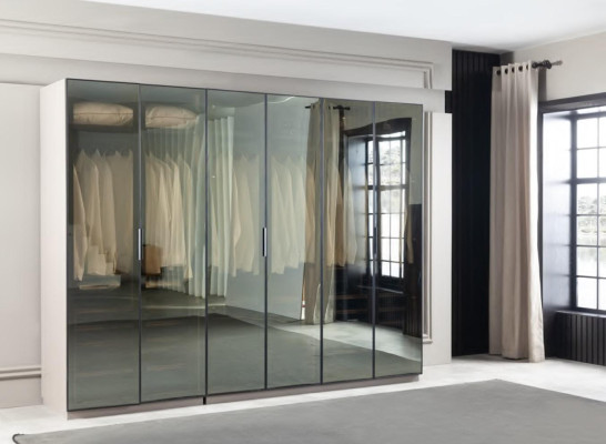 Brown Wardrobe for Bedroom with Storage Glass Doors