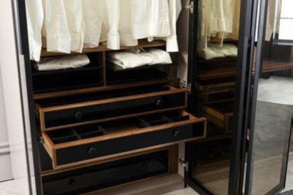 Brown Wardrobe for Bedroom with Storage Glass Doors