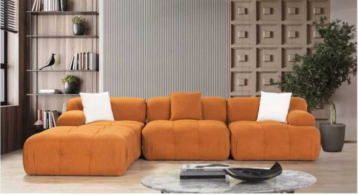 Orange L-shape Sofa Living room Luxury Couch Corner sofa Wood Textile Furniture