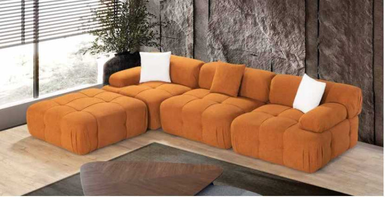 Orange L-shape Sofa Living room Luxury Couch Corner sofa Wood Textile Furniture
