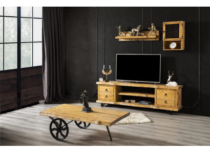 Real Wood Wall unit Luxury in Brown with Coffee table on wheels Rustic Wardrobe